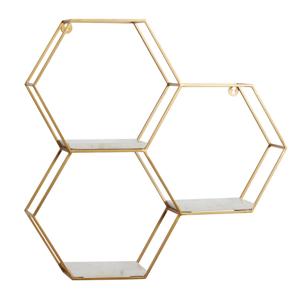 Gold Marble Contemporary Wall Shelf, 24" x 24" x 6"